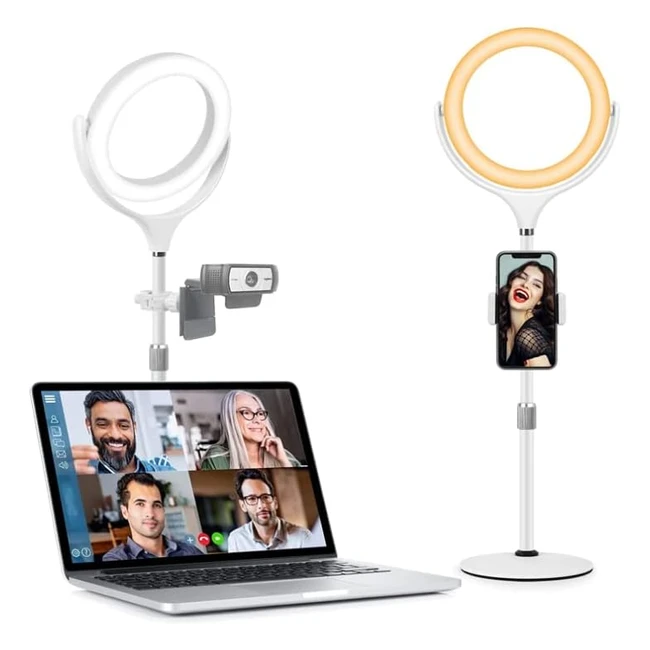 Desk Ring Light with Stand - Phone Holder - 7 LED Ring Light for Laptop - Monitor - PC - Webcam - iPhone - Lighting for Video Conference - Recording - Selfie - Zoom Meeting - Streaming - Makeup - YouTube - TikTok