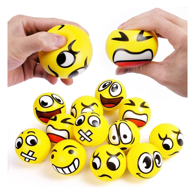 Balles antistress visage drôles 12pcs 6.3cm - Soulage l'anxiété - Cadeau parfait