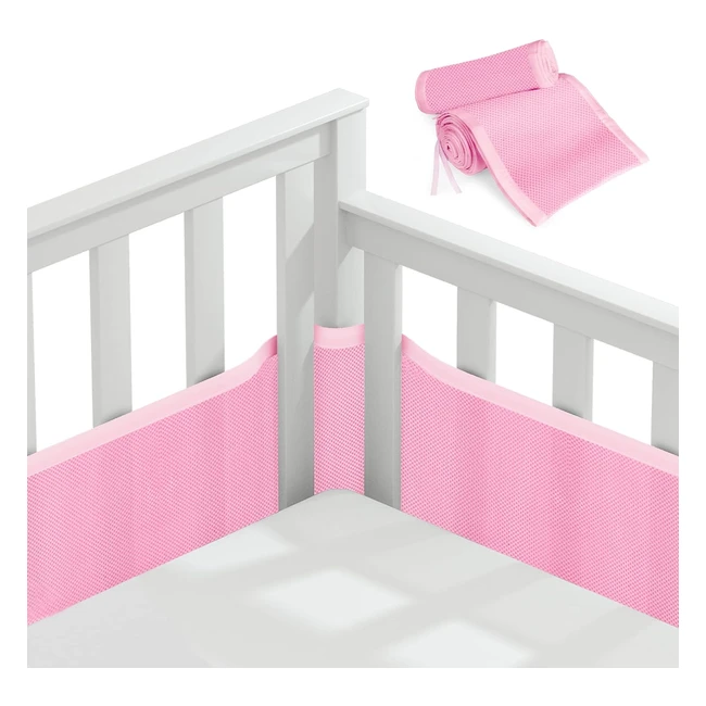 Vicloon Cot Bumper - Breathable Mesh Liner - 2pcs - Pink - #BabySafety