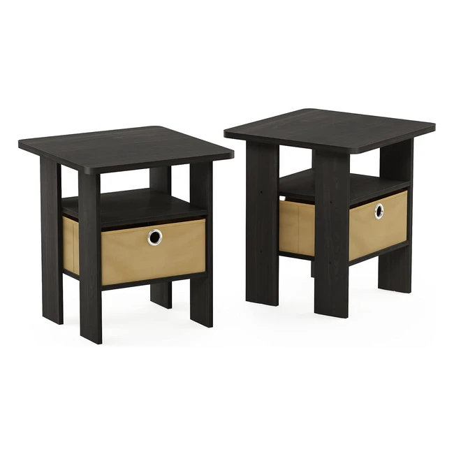 Furinno Nightstand with Bin Drawer - Wood Espresso/Black - 2 Pack