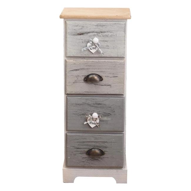 Cassettiera Rebecca Mobili RE4482 - Stile Retro, Legno Paulownia - 4 Cassetti - Multicolore