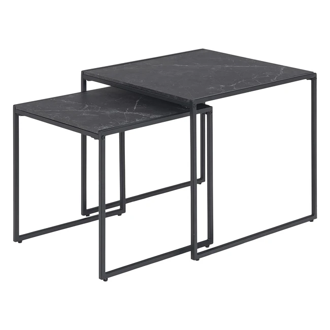 AC Design Mbel Ingelise Quadratischer Nesting-Tisch Set aus 2 schwarzen Marmor