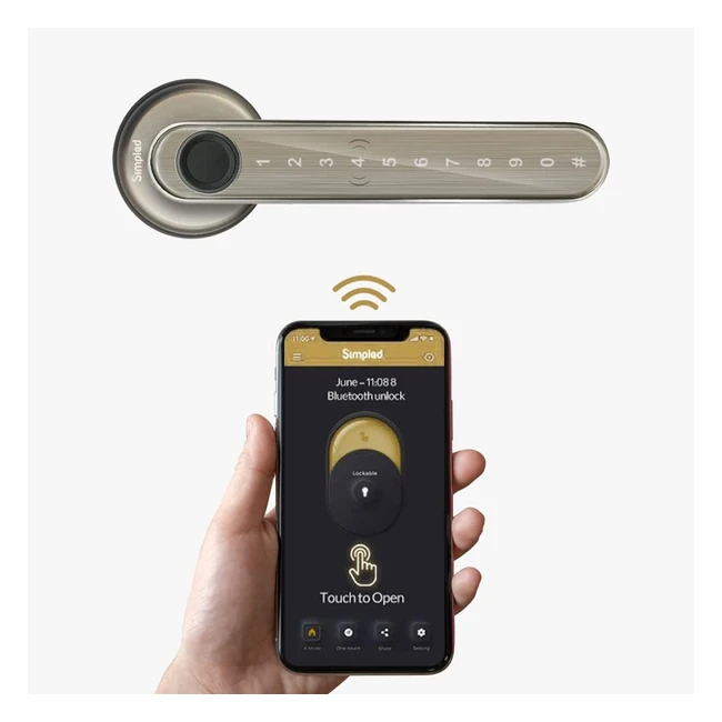Simpled Leverline Smart Lock - Fingerprint Keyless Security Entry Door Lock - Bluetooth Deadbolt - Touch Keypad - Smartphone Access