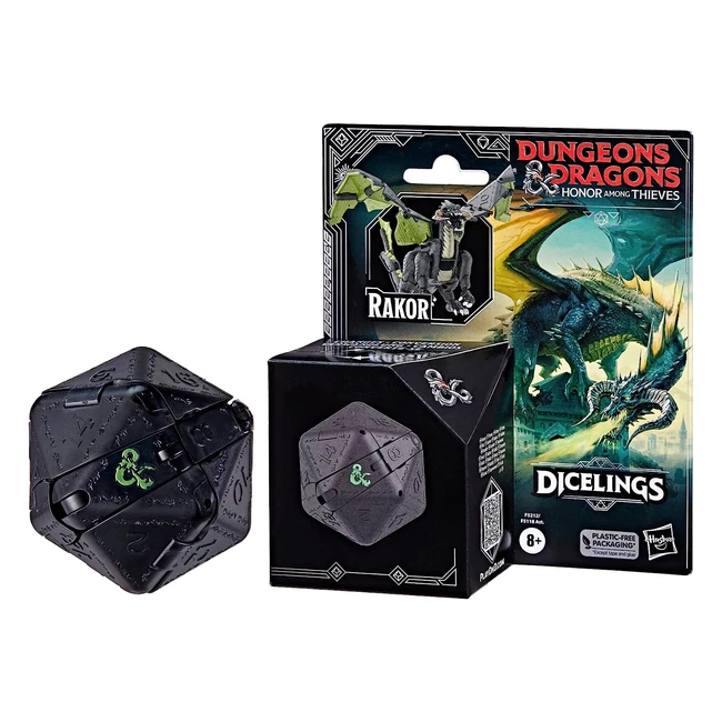 Dungeons & Dragons: Honor entre Ladrones - Dicelings Black Dragon Rakor - Dado D20 Gigante y Figura de Acción