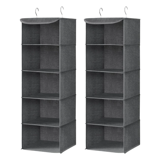 Lot de 2 étagères suspendues pliables Songmics - Rangement placard avec crochets en métal et renfort en bambou - Motif lin gris
