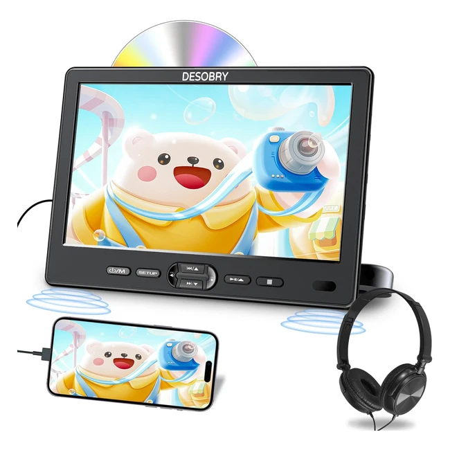 Lecteur DVD Voiture Desobry 10.5 pouces - Portatif avec Appuie-tête, Support Vidéo 1080p HDMI