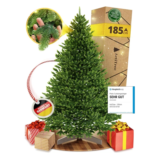 Künstlicher Weihnachtsbaum 185 cm 100 Spritzguss lebensechter Christbaum mit stabiler Spitze Premium Nordmanntanne inklusive FSC-zertifiziertem Holzständer reißfester Tasche