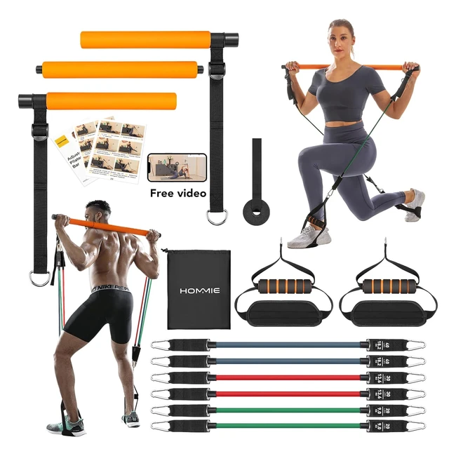 Kit Barra Pilates Portatile Hommie con Fascia di Resistenza e Anelli per i Piedi