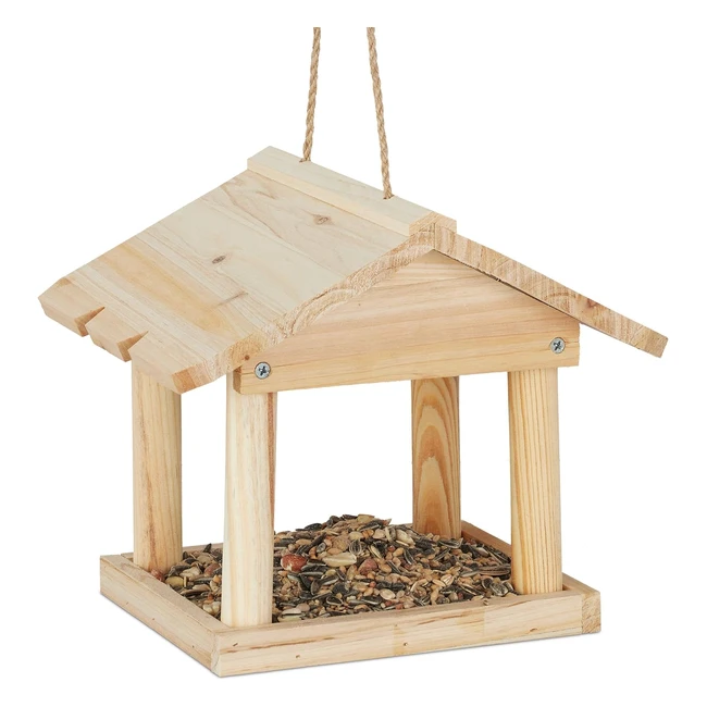 Maisonnette suspendue pour jardin et balcon en bois non traité - Petite mangeoire naturelle 22 x 26 x 22 cm