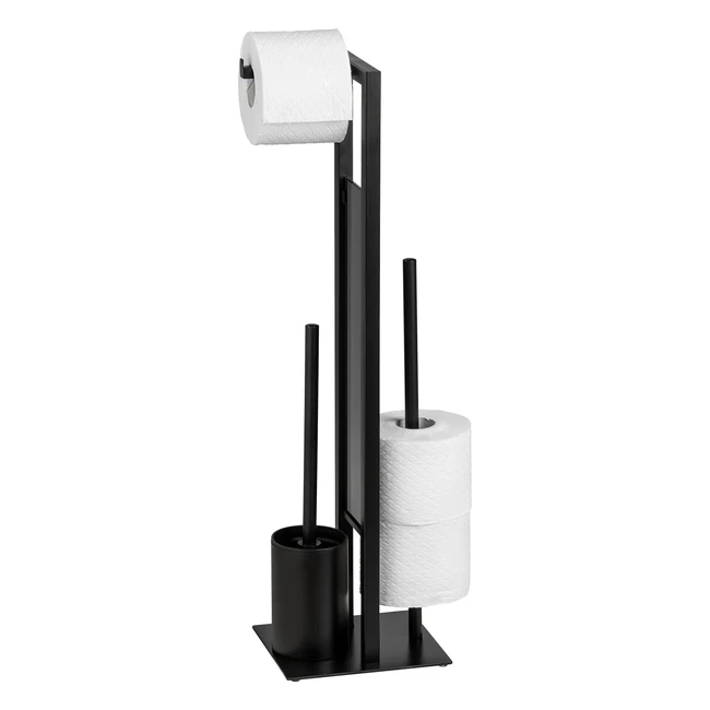 Wenko Stand WC-Garnitur Rivalta, schwarz matt, 23x70x18cm, mit Toilettenpapierhalter und WC-Bürstenhalter