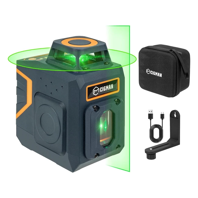 Livella Laser Verde Autolivellante Cigman CM605 - Linea Laser Verde a Croce - 360 Gradi - Batteria Ricaricabile