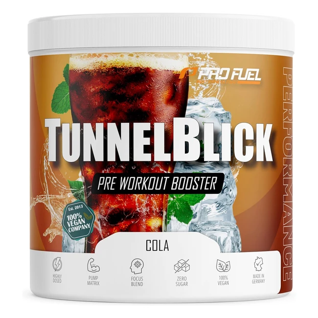 Preworkout Booster Cola 360 g - Incredibly Delicious - Tunnel View Training Booster - Made in Germany - 100% Vegan