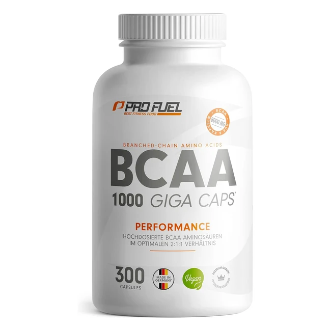 BCAA Kapseln 300x vegan - Hochdosiert mit 8000mg BCAA im optimalen 2:1:1 Verhältnis - Giga Caps mit 1000mg BCAA - Essentielle Aminosäuren Leucin, Isoleucin, Valin - Made in Germany