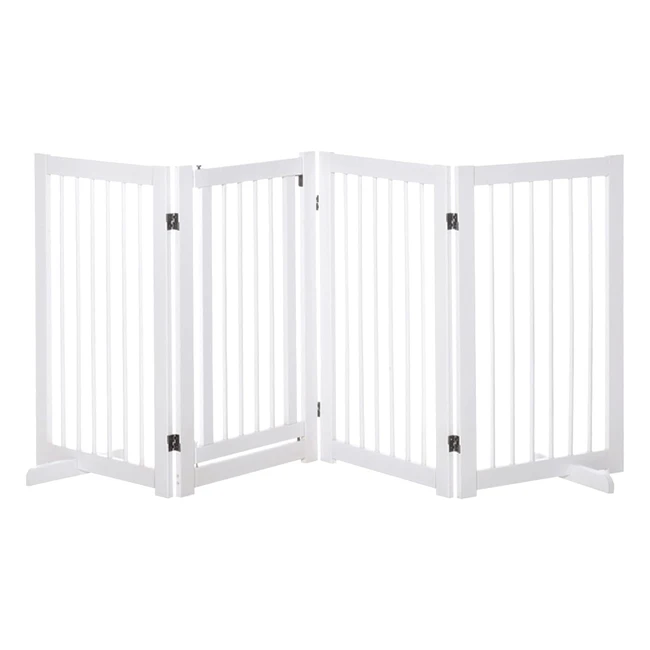 Pawhut Freestanding Pet Gate - Foldable Wooden Dog Safety Fence - 4 Panels - 91cm Tall - White
