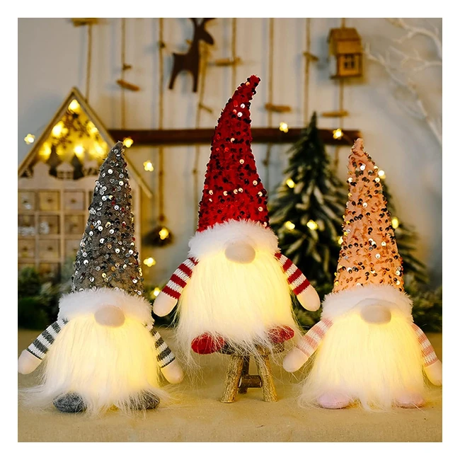 Ensemble de 3 gnomes de Noël lumineux, peluches elfes suédois faits main, décoration de Noël et de table