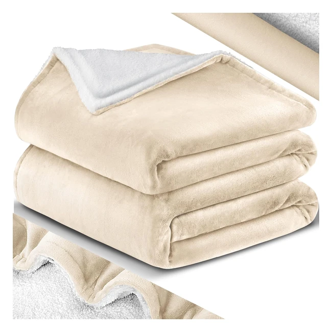 Kesser Kuschelige Flauschige Sherpa-Decke | Extra Weich & Warm | Flanell-Fleece | Knitterfrei | Antiverfärbung | 220 cm x 240 cm XXL | Beige