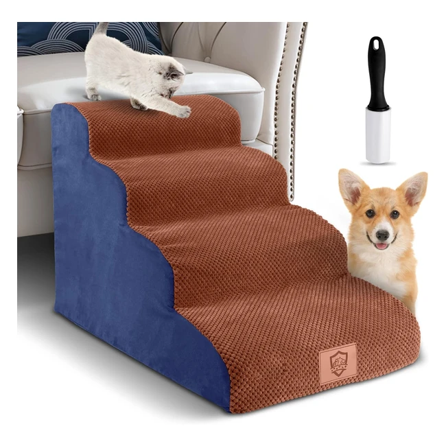 myiosus Dog Stairs Steps for Bed 4Steps Pet Foam Ladder with Washable Cover Non-Slip Dog Ramps for Large and Small Dogs Cats