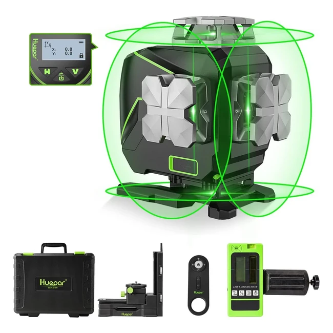 Huepar Bluetooth 4x360 Laser Level Set - LCD Green Laser Level - 16 Lines - Self