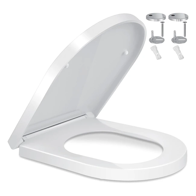 Kesser WC-Sitz mit Soft-Close-Mechanismus, Schnelllösefunktion, einfach zu installieren, Duroplast-WC-Sitz mit Edelstahlbeschlägen, D-Form WC-Sitz