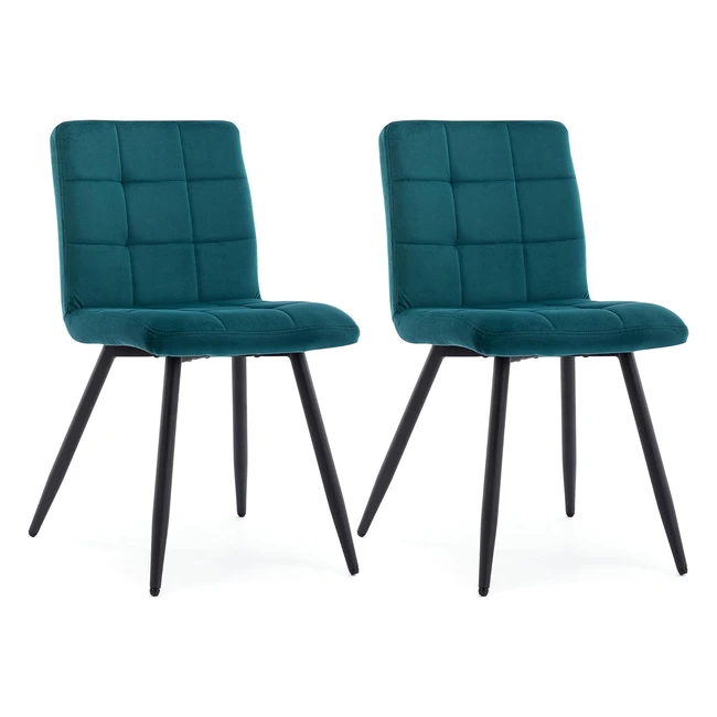 HNNHome Set of 2 Cubana Velvet Upholstered Dining Chairs  Black Metal Legs  Te