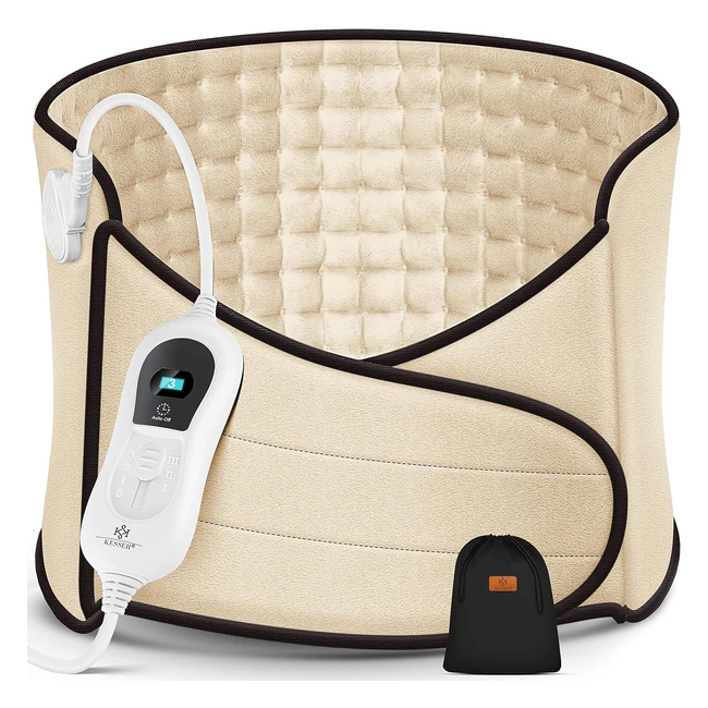 Kesser Elektrisches Heizkissen für Bauch und Rücken inklusive Tasche - Heizgürtel mit 3 Temperaturstufen und automatischer Abschaltung - Wärmegürtel mit verstellbarem Band und Klettverschluss in Beige