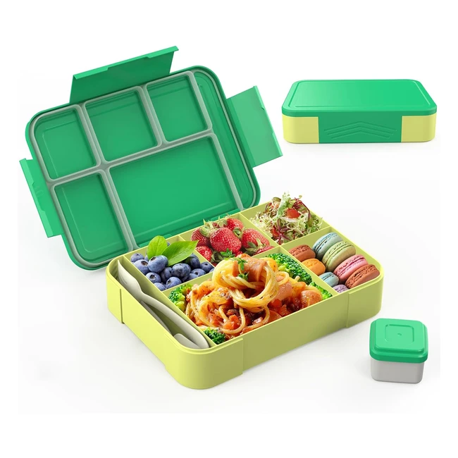 Kinkaocio Bento Lunch Box 1300ml - Leakproof, 5 Compartments, Cutlery Set