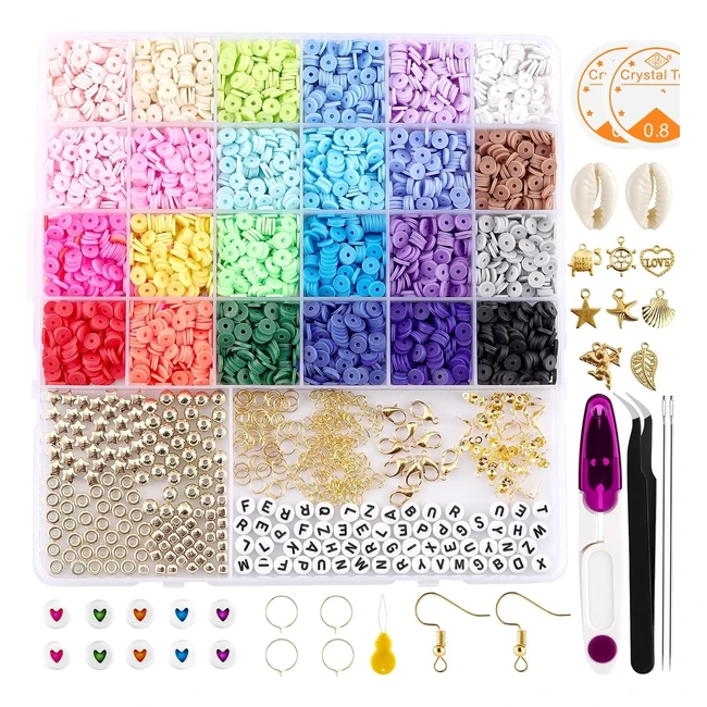 6000pcs Clay Beads Bracelet Making Kit - 24 Colors, Polymer Clay, Jewelry Making