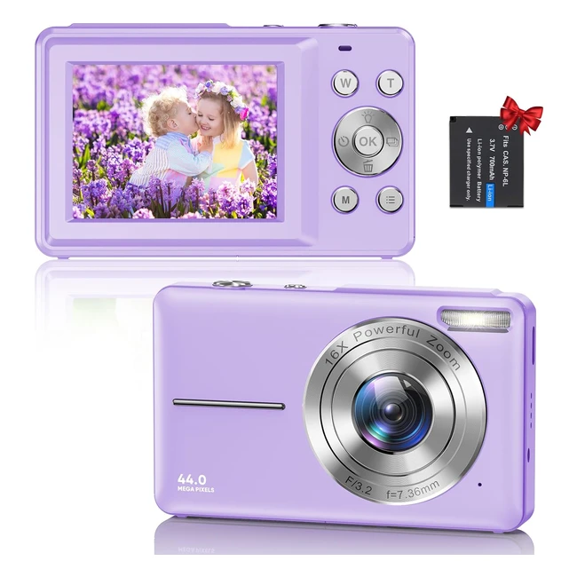Digitalkamera Fotokamera 44MP 1080P HD Fotoapparat 16x Digital Zoom - Für Kinder, Teenager, Anfänger - Lila