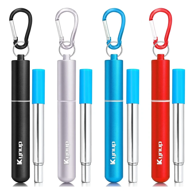 Kynup Reusable Metal Drinking Straw - 4 Packs Collapsible Straw with Case & Keychain - Portable Travel Straw