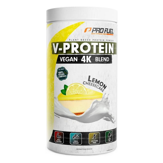 Vegan Protein Pulver Lemon Cheesecake - VProtein 4K Blend 750g - Unglaublich lecker und cremig - 80% Protein
