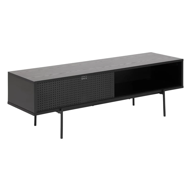 AC Design Furniture Augusta TV-Tisch, Schiebetür, H 445 x B 140 x T 40 cm, Schwarzasche, Schwarz Melaminemetalgitter, 1 Stück