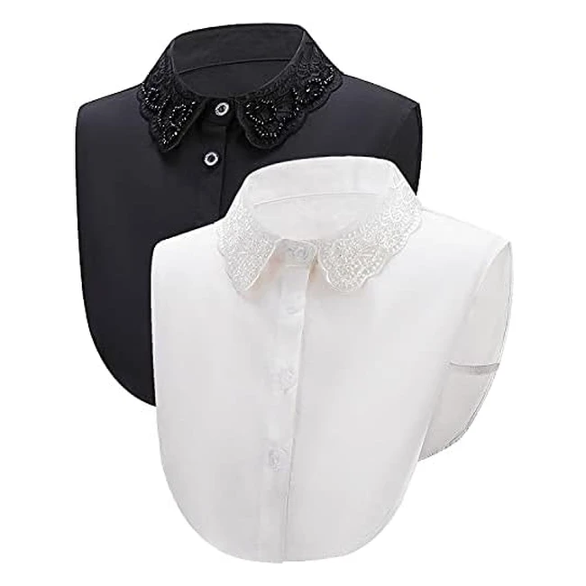 Nland 2 Pezzi Decorazione Camicia Colletto Finto Donna - Pizzo Bianco/Nero