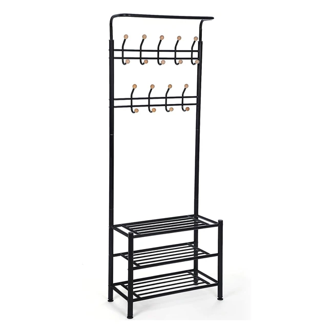 Songmics Coat Stand with Shoe Racks - Modern Design Stable and Durable - 18 Hoo