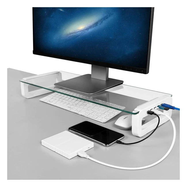 Monitor Stand Riser USB 30 Hub Tempered Glass Quick Charge 5Gbps