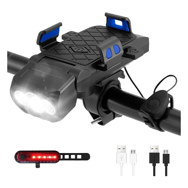 Lumière Vélo 3 en 1 Rechargeable USB - Éclairage Multifonction avec Support Téléphone Portable - Facile à Installer