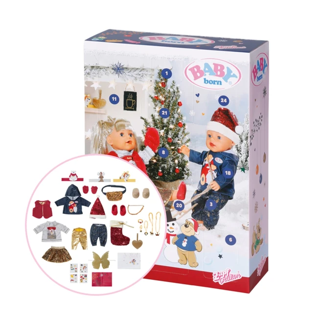 Calendario de Adviento Baby Born 832844 - 24 prendas y accesorios navideños para muñecas de hasta 43 cm