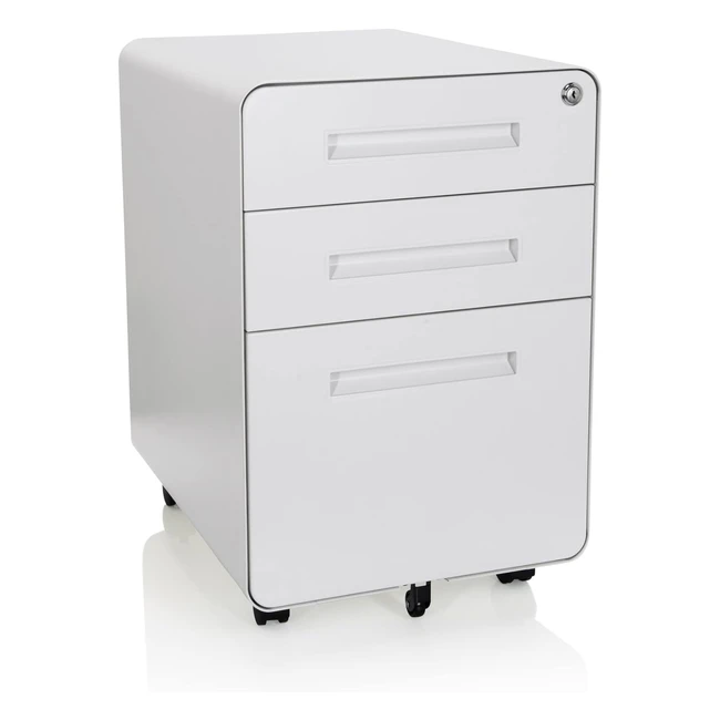 HJH Office 743015 Colour Plus I Stahl Weiß Schubladenschrank mit Rollen A4 Hängemappen abschließbar