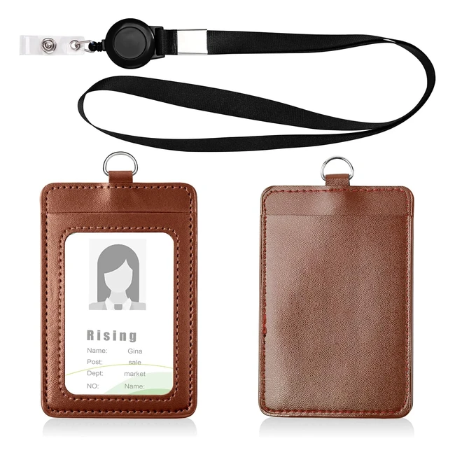 Porta Badge in Pelle PU Vicloon - ID Cardholder con Finestra ID e Slot per Carte - Marrone Verticale