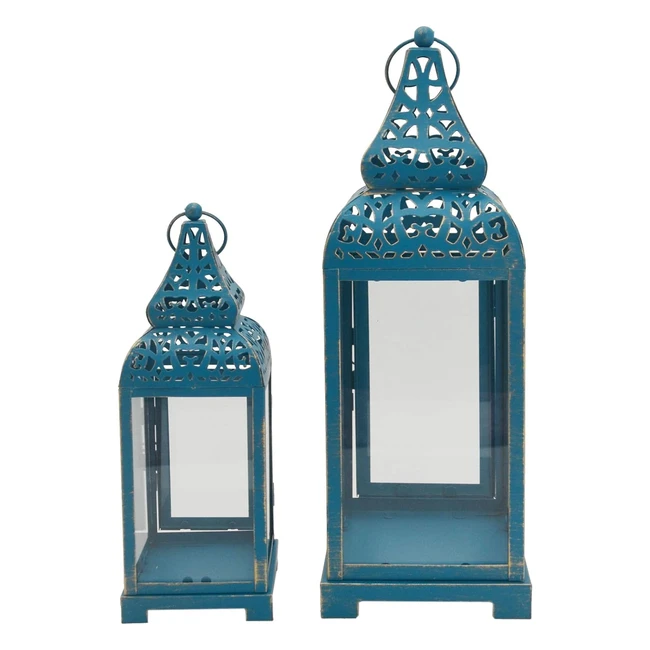 Lanterne decorative etniche in metallo pvc azzurre/dorate - Rebecca Mobili