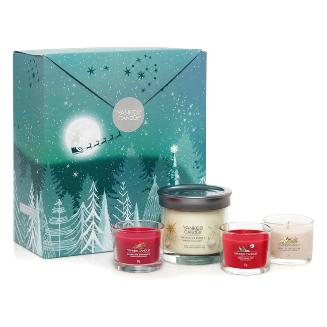 Yankee Candle Geschenkset - 3 duftende gefüllte Votivkerzen, 1 kleine Duftkerze, Bright Lights Kollektion - Perfekte Weihnachtsgeschenke für Frauen