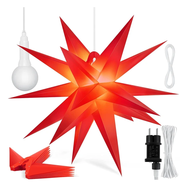 Kesser 60cm Leuchtstern 3D LED Weihnachtsstern mit Timer für Innen und Außen - Adventsstern beleuchtet hängend - Rot Stern - warmweißes Licht