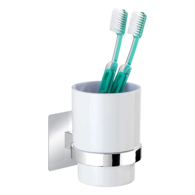 Wenko TurboLoc Vaso Higiene Dental Quadro - Fijación Sin Taladrar - Plástico ABS - 7x10x95 cm - Cromo