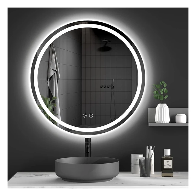 Dripex 600mm Round Bathroom Mirror - LED Light Demister 3-Color Dimmable IP44