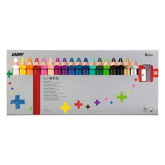 Lamy Boîte de 18 Crayons de Couleur 3plus avec Taille-crayon