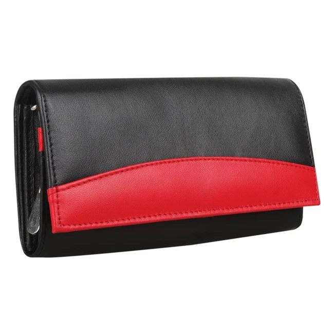 Starhide Ladies Purse RFID Protected Wallet Genuine Leather Card Holder 370 Black Red