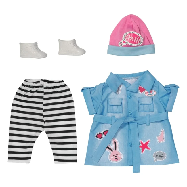 Conjunto de vestido de mezclilla de lujo para muñecas Baby Born, hasta 43cm, incluye vestido, leggings, sombrero y zapatos, para niños de 3 años - Ref. 832585