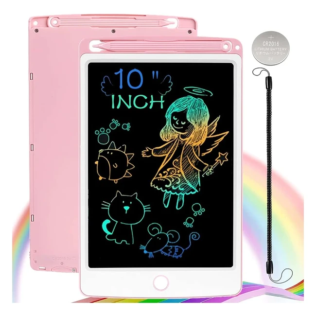 Tavoletta Grafica LCD Colorata 10 Pollici - Bambini Lavagna da Disegno Portatile - Ideale per Giochi - Ragazze Rosa