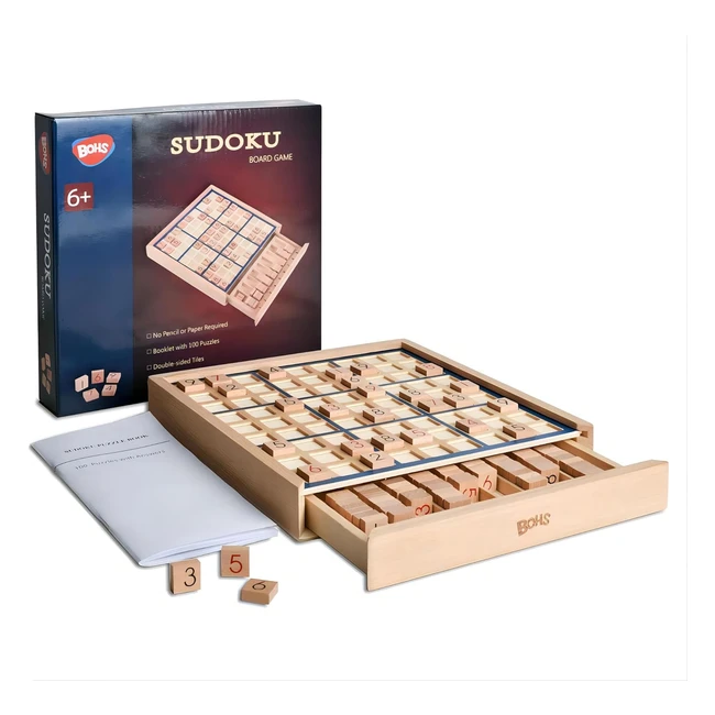Bohs Sudoku in Legno con Cassetto - Gioco da Tavolo per Adulti - 100 Puzzle - St