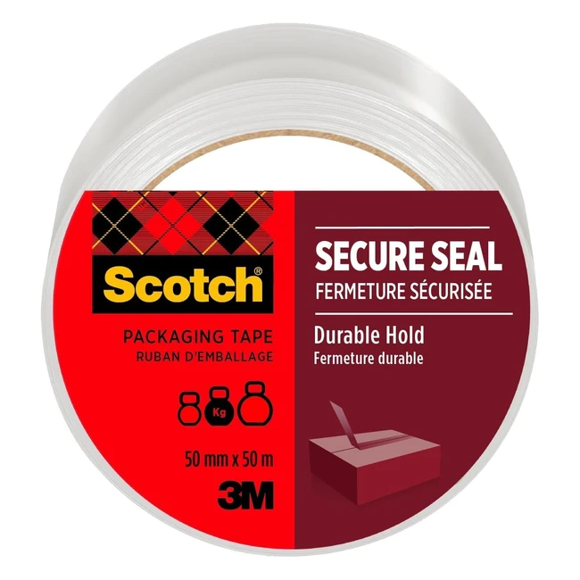 Scotch Secure Seal Packaging Tape - Transparent 50mm x 50m - Ideal for Packing B