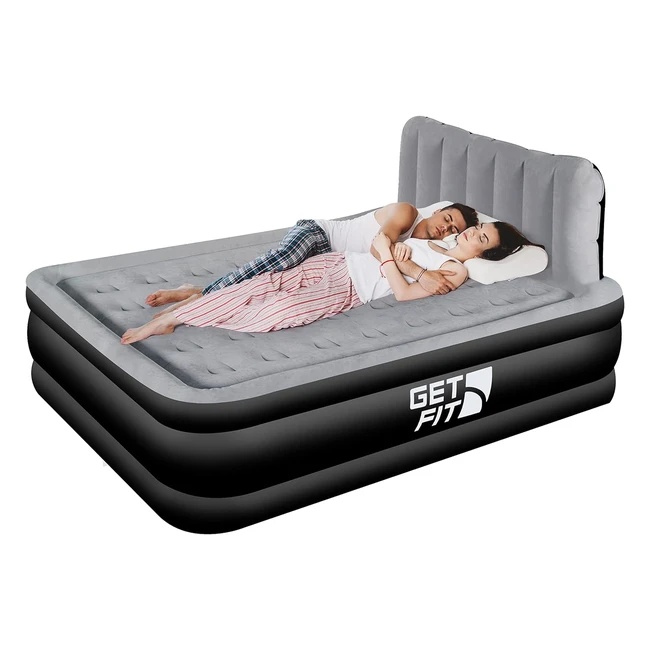 Get Fit Air Bed with Built-in Electric Pump - Premium Double Airbed - Quick Blow Up Bed with Headboard - 2 Free Inflatable Pillows - Elevated Inflatable Air Mattress